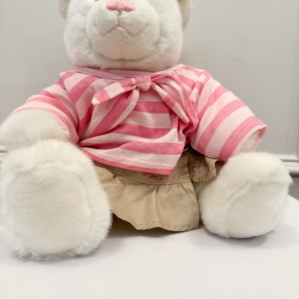 Vintage Build A Bear White Teddy Bear Plush Pink Nose Outfit Skirt BABW - Picture 3 of 7